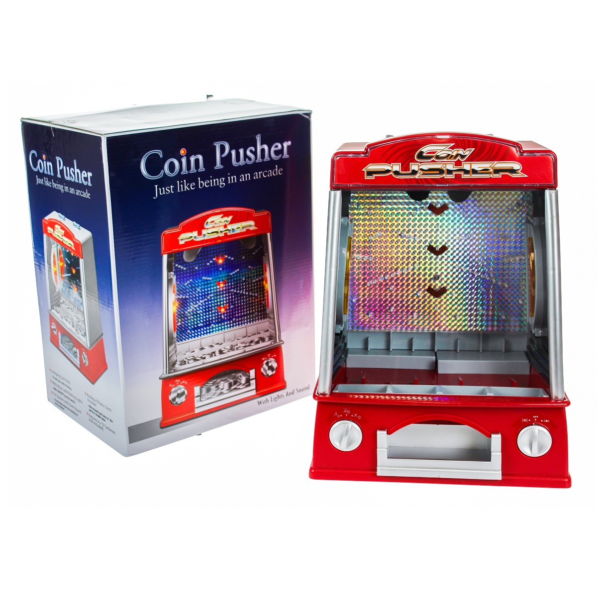 Mini Coin Pusher Arcade Game Machine , Lights and Sounds,150 Play Coins 