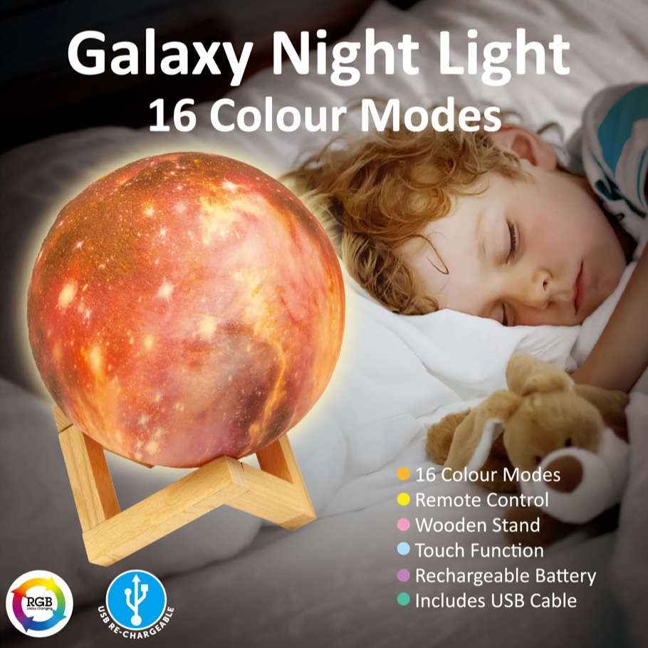 3d Galaxy Moon Lamp Lighting - Cool Kids Galaxy Moon Night Light With 16  Led Colors, Touch Remote Control, Wooden Stand - Unique Gift For 3 4 5 6 7