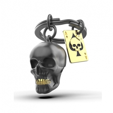Keyring Black Skull with Playing Card