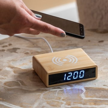 Alarm Clock & Smartphone Charger Karlsson Flat Bamboo