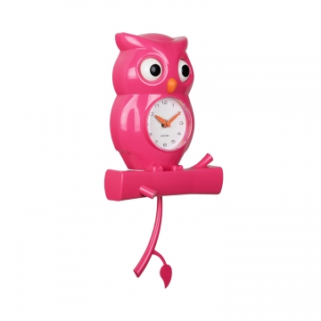Wall Clock Pendulum Karlsson Owl Bright Pink