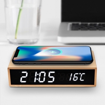 Alarm Clock & Smartphone Charger Bamboo